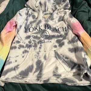 York beach with rainbow sleeves sweatshirt